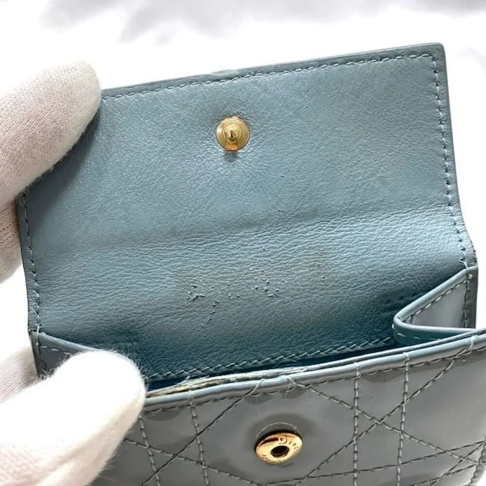 Christian Dior Trifold Wallet Gray Lady Dior Cannage